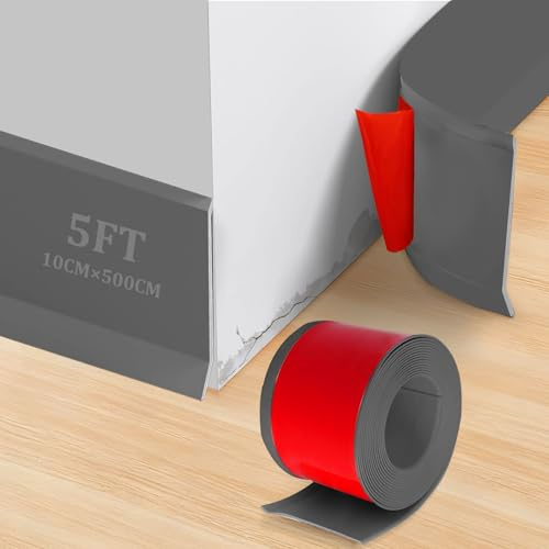 Bocguy Rodapies Autoadhesivo Ancho, Rodapie PVC Adhesivo, Flexible Zocalos Autoadhesivos Pared, Flexible Tira de Transición Decorativa para Cocina, Baño, Dormitorio, Paredes de Salón(Gris,10CM x 5M)
