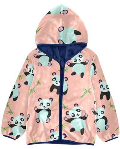 Anantty Kids Hooded Coat Cute Panda Bears Bamboo Plant Fleece Jacket Winter Warm Sweatshirt Outwear for 3-10 Years Girls Boys