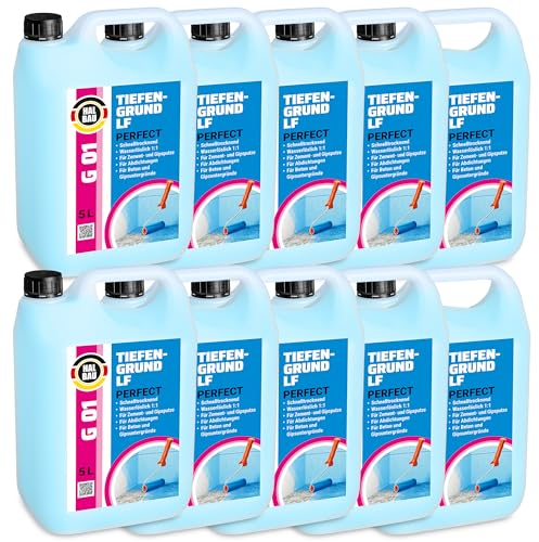 HALBAU Tiefengrund LF Perfect 50 L, Voranstrich unter Abdichtungen, Grundierung für Putz, Beton, Tiefgrund Innen, Aussen G01