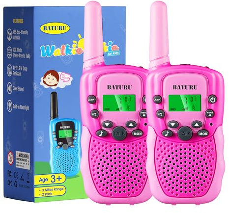 Spielzeug 3-12 Jahre für mädchen, Walkie Talkies für Kinder 8 Kanal Funkgerät mit VOX Funktion LED Taschenlampe, 3 Meilen Reichweite für Abenteuer im Freien, Camping (Rosa+Rosa)