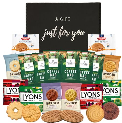 Windmill Gifts Coffee Gift Set Hamper Bundle with Coffee Bags x8, Stroopwafels and Border Biscuits – Gifts for Men and Women