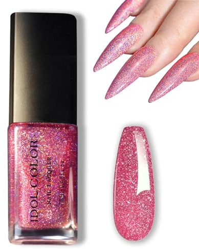 Glitzer Nagellack, Langanhaltender schnelltrocknender Nagellack mit natürlichen Inhaltsstoffen - 13ml Shimmer Pink Glitter Nail Polish - DIY Nail Art Maniküre (011)