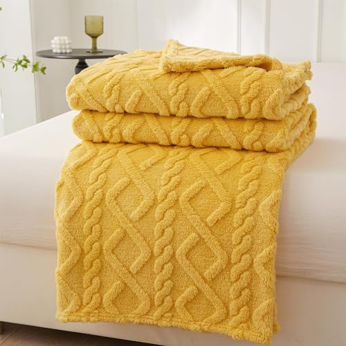 Mezzar Coperta Matrimoniale Pile, Coperta per Divano Morbida, Plaid Pile Blanket per Letto Caldo e Confortevole (Giallo, 130 * 150CM)