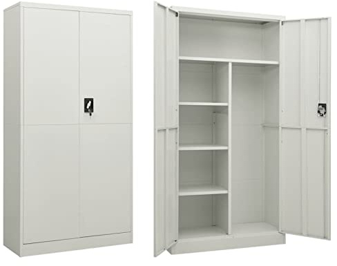Homgoday Armario con estantes gris claro, 90 x 40 x 180 cm, de acero, armario ropero, estantes para armario, armario interior, muebles de jardín, escobero para baño, decoración de muebles