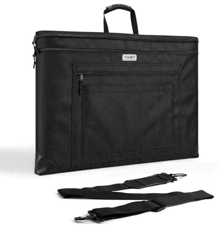 JusArt Art Portfolio Bag, Lightweight Folder Case with Adjustable Shoulder Strap, Leather Corners, Waterproof for Artists and Students