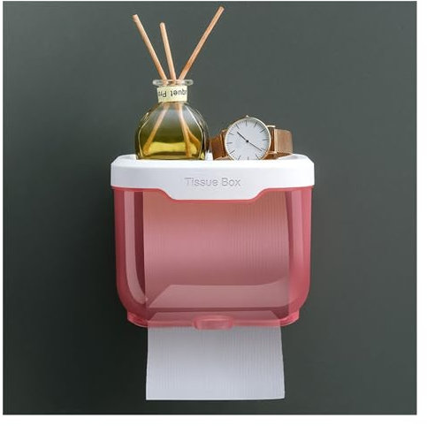 Kosmetiktücher Box Wall Mount Tissue Holder Box for Bathroom Toilet Paper Holder Storage Rack Punch-Free Storage Box Kitchen Supplies für Esszimmer Badezimmer Schlafzimmer(Pink,L)