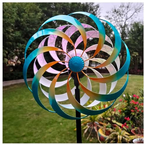 MeLtor Solar Garten Windrad, Windspiel Metall XXL, Windspiele FüR DraußEn Stehend Wetterfestes Gartendeko,Blue