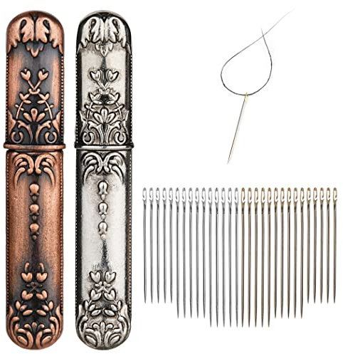 Nadelhalter mit 48 selbsteinfädelnden Nadeln, Nähnadeln für Stickerei, DIY, Handwerk, Kreuzstich, Vintage-Nadel-Set, Edelstahl-Nadel-Aufbewahrungsbox, 2 Stück