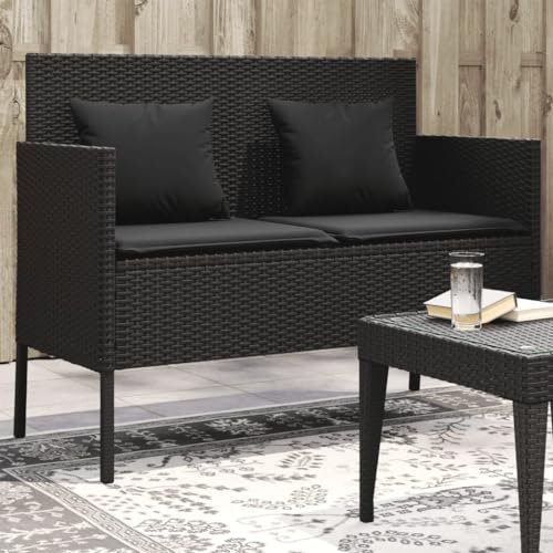 IKAYAA Gartenbank mit Stauraum Balkon Sofa Rattan Sofa 2 Sitzer Kleines Gartensofa Lounge Sofa Outdoor Balkonmöbel Rattansofa Polyrattan Sitzbank Balkon Lounge Balkon Möbel Gartenmöbel