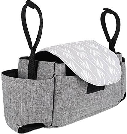ORFOFE Kinderwagen Organizer Tasche Aufbewahrungstasche mit Getränkehalter Tragbare Hängeaufbewahrung für Windeln und Flaschen Multifunktionale Hängetasche für Spaziergänge Grau