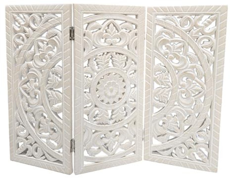 Meinposten Ornament Holzbild Wandornament Holz shabby weiß Landhaus Dekoration Mandala Deko (Lia (60x45 cm))