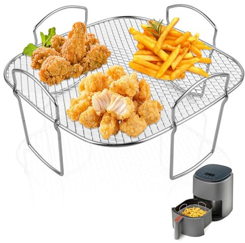 Heißluftfritteuse Grillrost, Heißluftfritteuse Zubehör für Cosori Heißluftfritteuse 5,5L XXL/6,4L 304 Edelstahl Quadratisch Air Fryer Rack Kompatibel mit den meisten Air Fryer