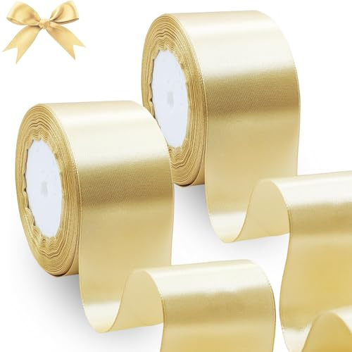 qingmeng 44 m presentband guld, 5 cm satinband band guldband rosett presentband breda satinband sidenband band för bröllop presentförpackning juldekoration