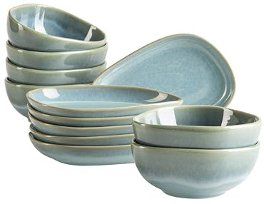 MÄSER Serie Cordelia, 12-teiliges Snacking Set aus hochwertigem Steinzeug, unregelmäßige Geschirr Formen; Steinzeug, Grün