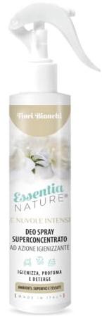 Le Nuvole di ESSENTIA, Profumo Igienizzante Spray Linea Intense | Fiori Bianchi | 250 ml (Confezione da 1) | Per Ambienti, Tessuti e Superfici con Essenze Naturali e Sali Quaternari di Ammonio