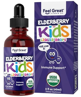 Elderberry for Kids Liquid Drops with Vitamin C & Zinc - 2oz - Children and Toddler Immune Support Supplement USDA Organic Sambucus Elderberry Extract Ages 1-13 Years - Made in USA - 2 fl oz