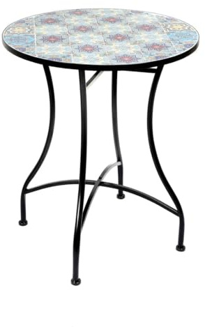 Meublorama Mesa de jardín Redonda bistró colección Porto – Mosaico Decorativo – Metal Negro – Ø60xH71 cm