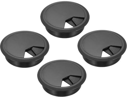 sourcing map 4 Pcs Desk Grommet 3 Inch(80mm), Round Desk Cord Hole Cover Wire Cable Organizer for Home Office Computer Table Cables, Black