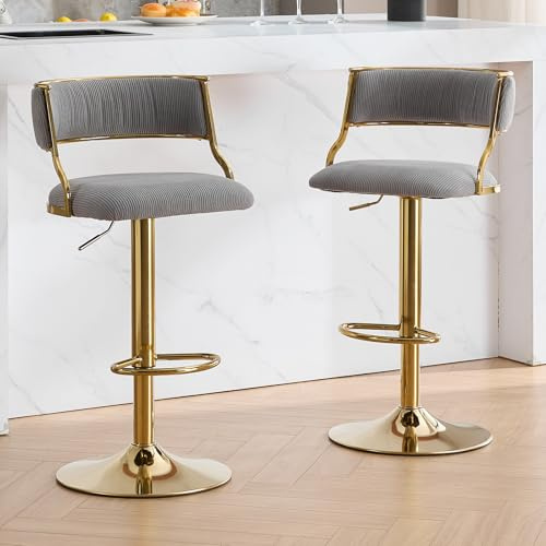 Ya-Home Barhocker 2er Set aus Samt Barstuhl drehbar Tresenhocker Bistrohocker höhenverstellbar Küchenhocker mit Fußstütze 360° Drehstuhl für Küche/Hausbar, Grau
