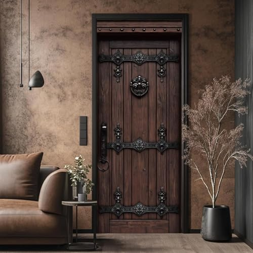 Türtapete Selbstklebend 100x200 Fenster Türfolie Türposter Retro Tür Holztür Türklebefolie Wandbild Türaufkleber Wandtapete 3D Effekt für Wohnzimmer Schlafzimmer Küche