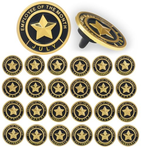 Monthly Employee of the Month Pins –24 PCS Custom Gold Star Lapel Pins with Month Labels (JAN–DEC), Staff Recognition Awards for Workplace, Employee Appreciation Badge Bulk Set