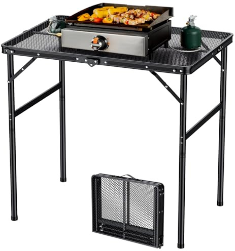 FUNYKICH Fällbart grillbord för utomhus L 80 x B 55 cm, maxhöjd 71 cm bärbara grillbord, 3 justerbara lätta campingbord i metall med bärhandtag för camping, picknick, grill, svart