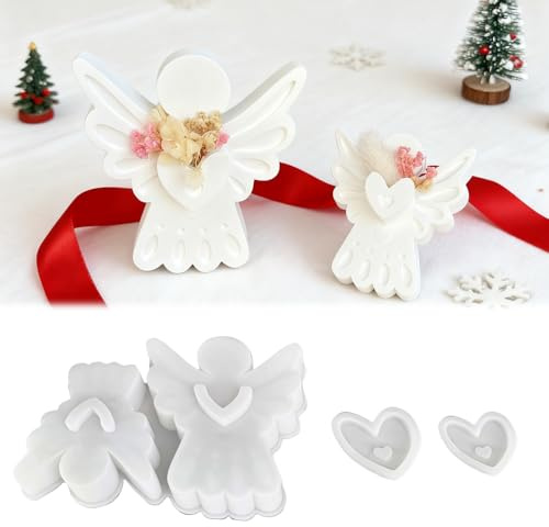 LUMOOM Silikonformen Weihnachten Engel 3 Stück Gießformen Set mit Herz-Form für Gips & Epoxidharz, Gießform für Kerzen und kreative Weihnachtsdeko