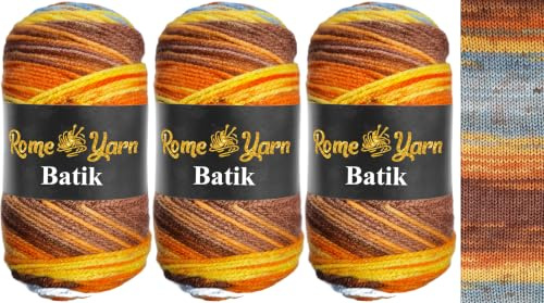 Rome Yarn Batik | 3 x 100g | Farbverlauf Wolle | Multicolor Strickgarn | 100% Acryl | Aran Garn (#4 Medium) | Selbstmusternd zum Stricken & Häkeln (5962)
