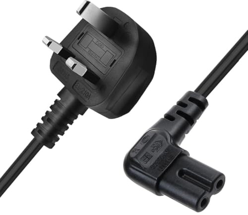 3M 90 Degree Figure 8 Power Cord, Right Angle 2 Pin Power Cord, Compatible with Samsung LG Sony Toshiba TV, PS5 PS4 Xbox Series S X, Canon HP Printer, Sound Bar - Space Saving UK 3 Pin Plug