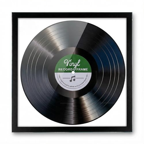 MIJOMA Marco para discos de vinilo de 34 x 34 cm con cristal auténtico, marco de vinilo para montaje en pared, marco de fotos para LPs y cubiertas de vinilo, color negro, decoración musical e idea de
