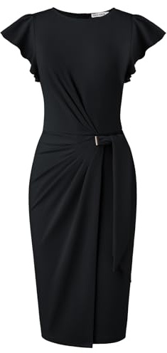 Grace Karin Damklänning Bodycon Rundhalsärmar Volantärmar Sladdning Affärskläder För Kvinnor UK Elegant Festklänning Bal Klänning, Svart, L