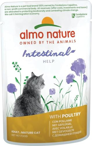 almo nature Holistic Intestinal hjälper kattmat, våtfoder för vuxna katter med fjäderfä. 30-pack (30 x 70 g)
