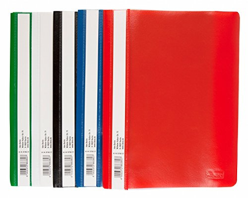 Idena 307863 - Schnellhefter A5, aus Kunststoff, 100 Stück, 5 Farben, 20 x blau/weiß/gelb/grün/rot (DIN A5 | 100 Stück, sortiert)