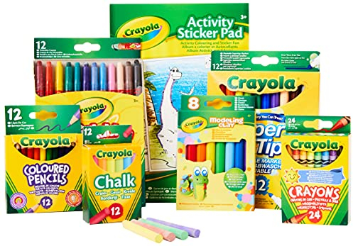 CRAYOLA Colour and Create Tub - Including Crayons, Markers, Pencils, Pens, Chalks, Colouring Book and Stickers, Kids Arts and Crafts, Ideal for Kids Aged 4+