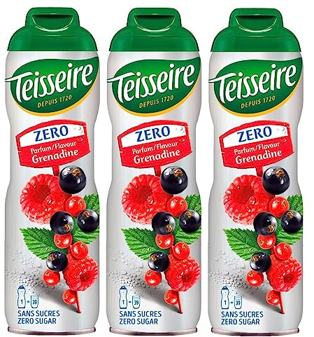 Teisseire Zéro Sucre, Sirop de Grenadine pour Boisson Rafraîchissante, Cocktails, Bidon 3x60cl