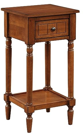 Convenience Concepts French Country Khloe 1 Drawer Accent End Table 14 - Traditional Farmhouse Side Table with Storage Drawer and Shelf for Living Room, Walnut
