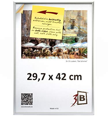 3-B Bilderrahmen ALU FOTO 29,7x42 cm (A3) - silber matt - Alurahmen, Fotorahmen mit Polyesterglas.