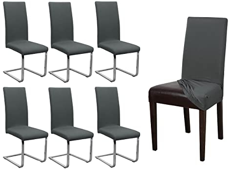 BEAUTEX 6er Set Jersey Stuhlhusse, elastische Stretch Husse Baumwolle Bi-Elastic, Farbe wählbar (Anthrazit)