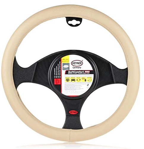 Heyner Steering Wheel Cover For Cars Beige Light Colour 37-39cm Soft Leather Sleek Look 603500