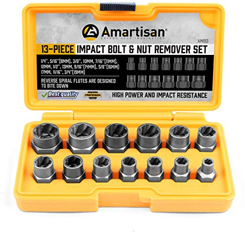 Amartisan Impact Bolt Extractor Tool, 13PC Bolt Nut Removal Extractor Socket Tool Set