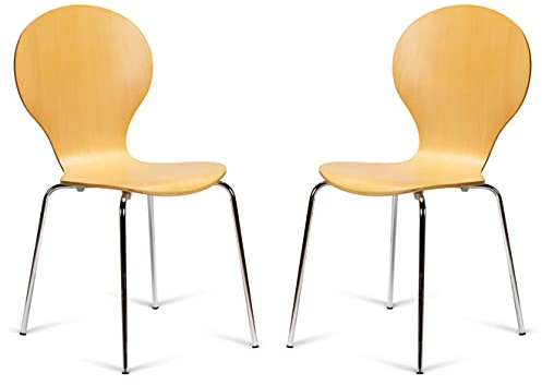 Your Price Furniture.com Set of 2 Kimberley Natural and Chrome Metal Keeler Style Stackable Dining Chairs - Kitchen Cafe Bistro Style Stacking Chairs