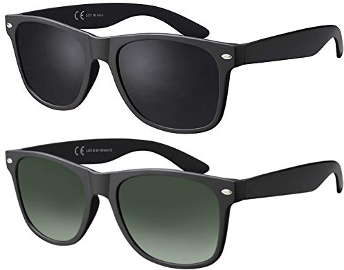 La Optica B.L.M. Herren Sonnenbrille UV400 Schutz Damen Retro Vintage - Party Festival JGA Sport Set Matt Schwarz (Gläser: Grau, Grün Verlauf Gradient)