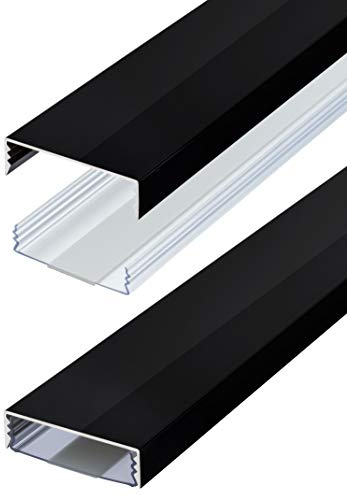 Flacher Design Aluminium Kabelkanal lackiert in Schwarz Hochglanz selbstklebend 50 mm x 15 mm Alunovo Kabelschacht Leitungskanal Installationskanal (Länge: 40cm)
