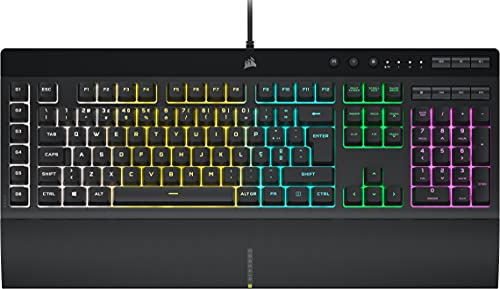 Corsair K55 RGB PRO Teclado para Juegos con Cable y Membrana - IP42 Resistente al Polvo y Las Salpicaduras - 6 Teclas Macro con Integración Elgato - iCUE - QWERTY PORTUGUÉS - PC, Mac, Xbox - Negro