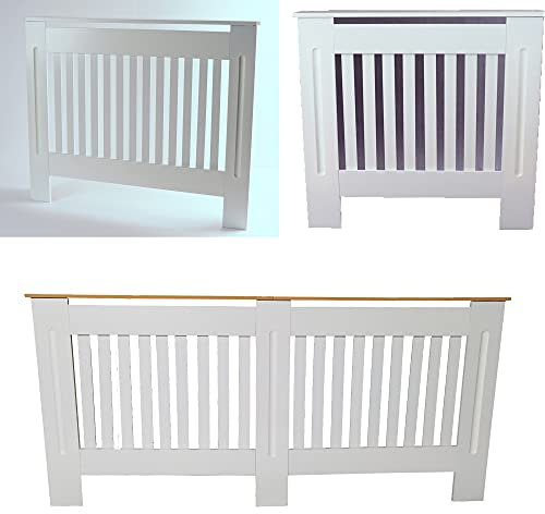 White Radiator Cover MDF Modern Cabinet Top Shelving Home Office Slatted Design Vertical Vents for Office Hallway Living Room Bedroom, Small