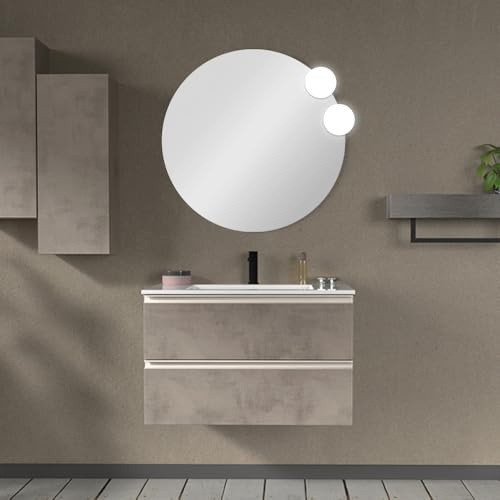 Inbagno Mobile bagno moderno sospeso 80 cm, serie Master 2 cassetti, completo di lavabo e specchio Garanzia 5 anni (Grigio Cemento)