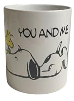 DrMugCollection Keramiktasse 'You and Me' - 350 ml - Snoopy & Freund - Buchstabenmuster - Mikrowellengeeignet - Klassiker - Zylindrisch - Weiß - Wiederverwendbar - Tasse - Trinkbecher