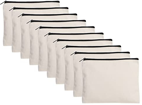 Misazy Pochette in tessuto con cerniera, 10 pezzi, pochette in tela vergine, astuccio e sacchetto in tessuto, per pittura scolastica, fai da te, viaggi