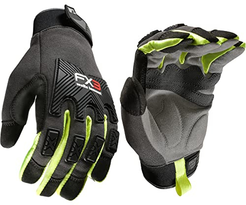 Wells Lamont Men's FX3 Impact Protection Gloves – Work Gloves with Grip/Safety – D3O Technology for Impact Protection, Tough Synthetic Leather – Touchscreen-Compatible – Black with Hi-Viz Yellow - M