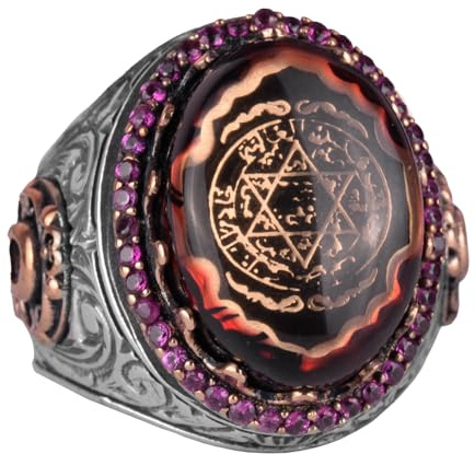 KAMBO Bague en argent sterling 925, étoile de David, occulte, sceau du roi Salomon, bague religieuse pour homme, bronze argenté, sans pierre précieuse, Bronze argenté, Ambre crème
